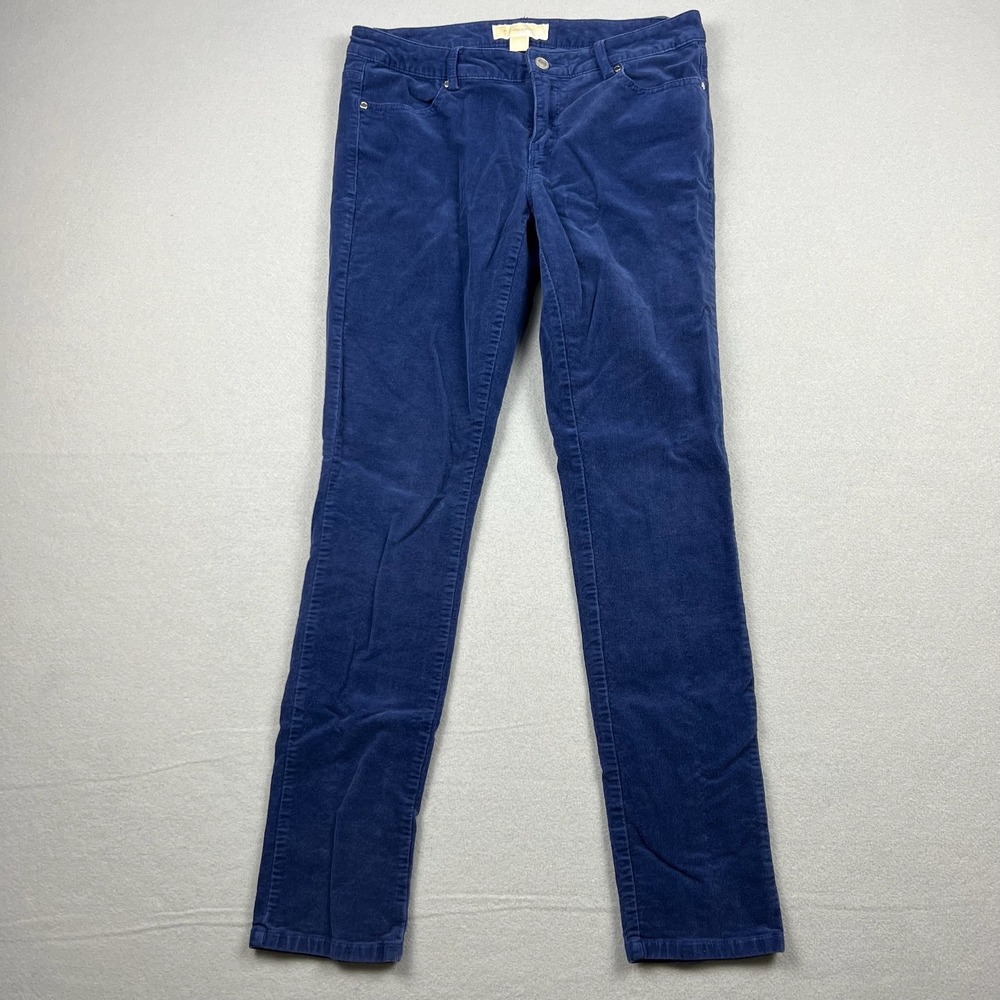 Michael Kors Women 2 Blue Corduroy Slim Straight Leg Pants Stretch Casual 0422